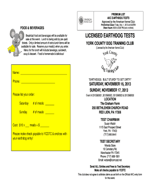 PREMIUM LIST AKC EARTHDOG TESTS Approved by the American Kennel Club FOOD &amp;amp - ycdtc