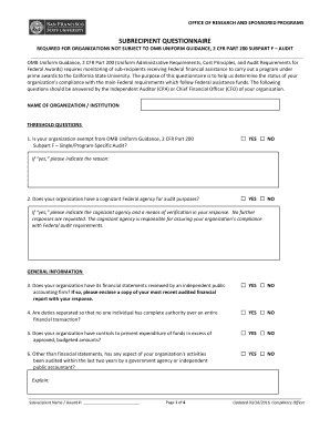 Subrecipient questionnaire - Office of Research and Sponsored bb