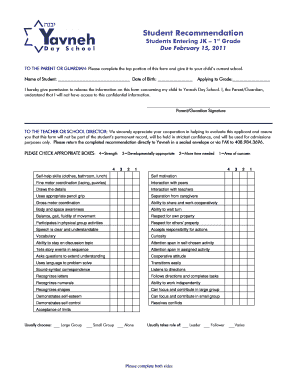 Student Recommendation Form - Yavneh Day School - yavnehdayschool