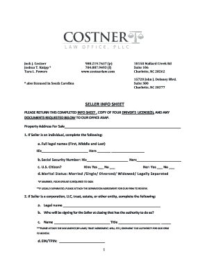 Seller Information Sheet - Costner Law Office PLLC