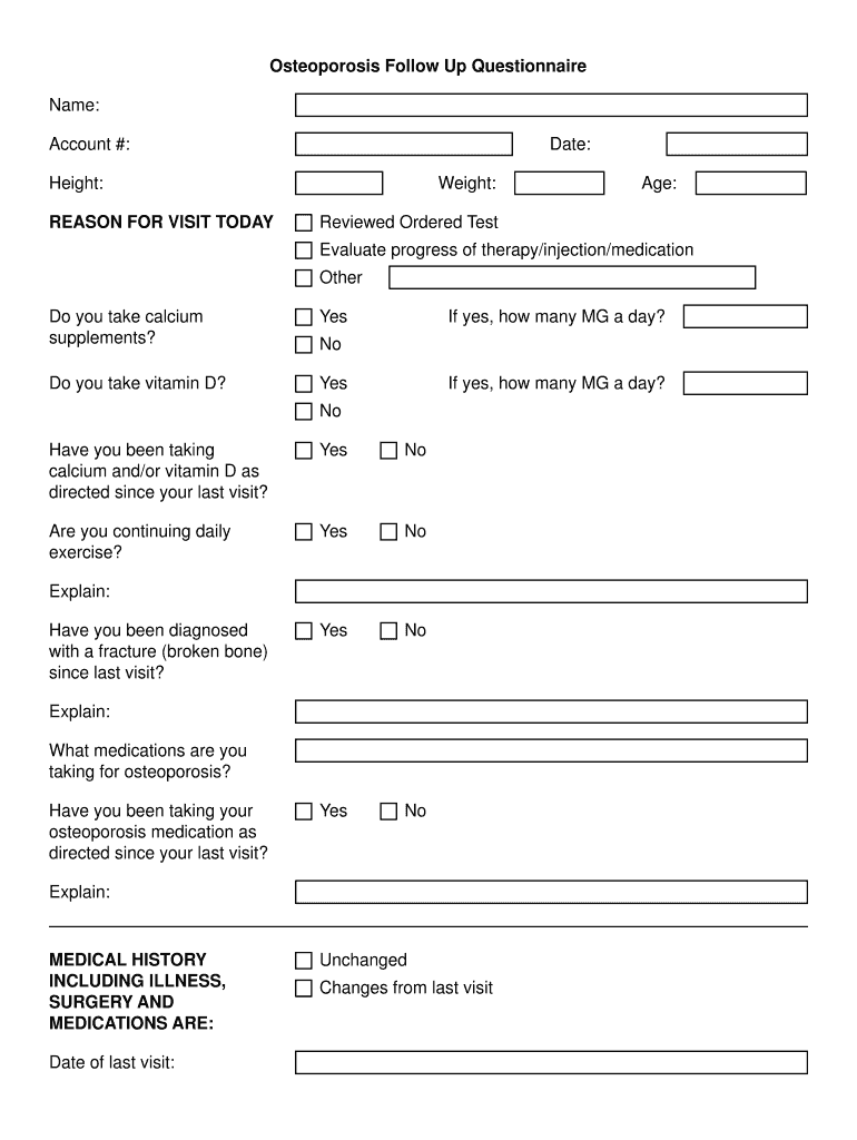 Fillable Online Osteoporosis Follow Up Questionnaire Name Account