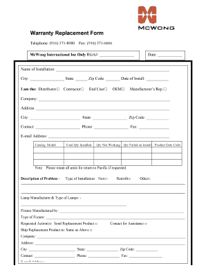 Warranty Claim Form - McWong