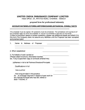 UNITED INDIA INSURANCE COMPANY LIMITED proposal form for - technopolis co