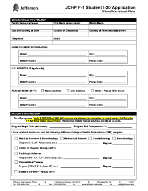 Fillable Online jefferson JCHP F-1 Student I-20 bApplicationb - Thomas ...