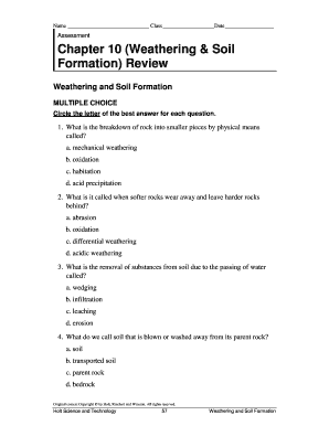 Fillable Online Assessment Chapter 10 Weathering Soil Formation Review Fillable Online Assessment Chapter 10 Weathering Soil Formation Review