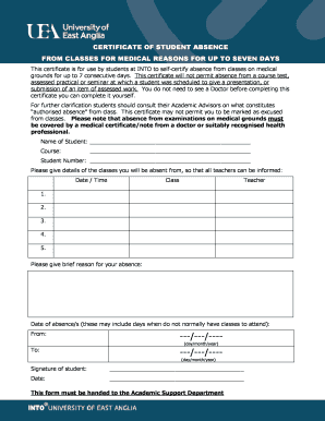 INTO UEA student self certificate of absence - UEA Medical Services - umsuea co