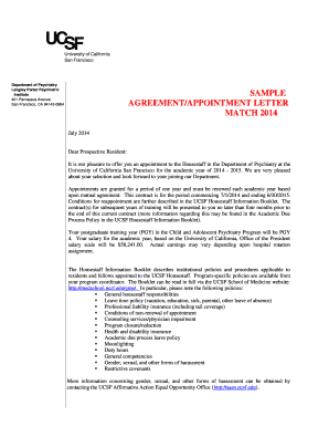 Joining letter for assistant professor - Sample agreement/appointment letter match 2014 - UCSF ...