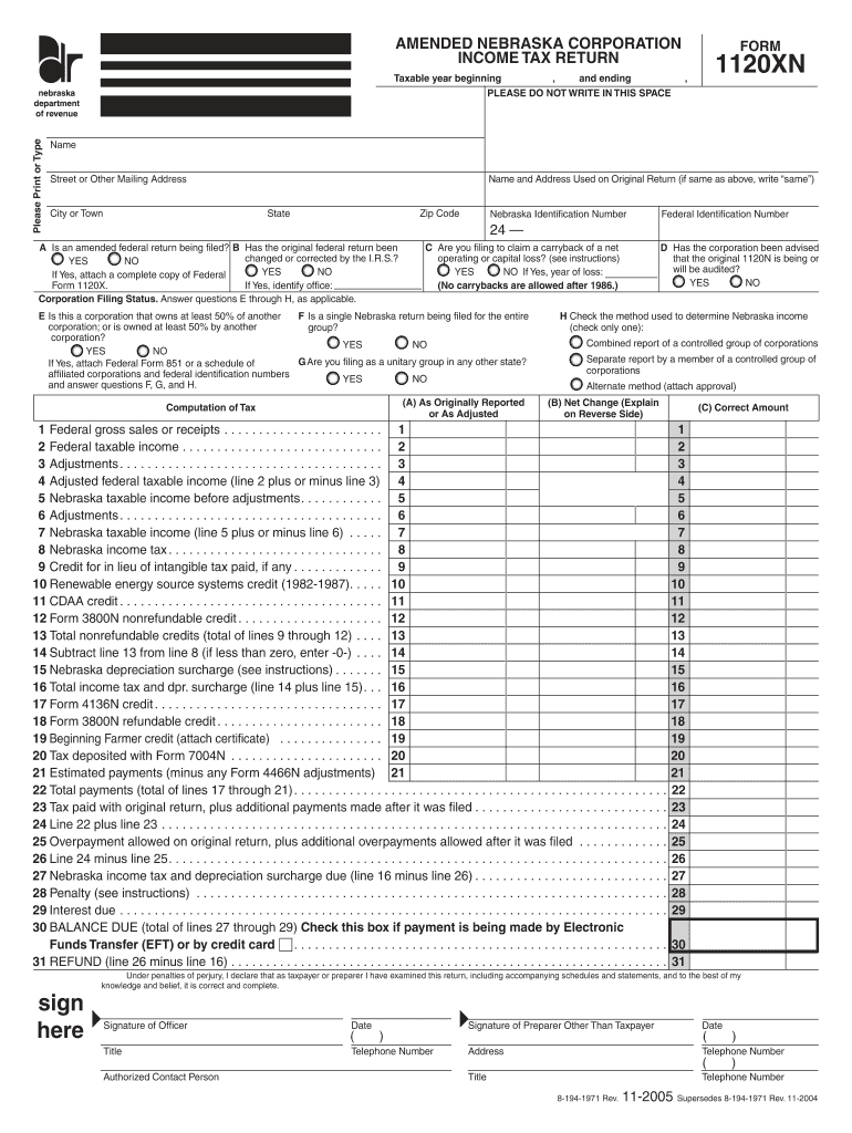 Fillable Online AMENDED NEBRASKA CORPORATION INCOME TAX RETURN ne dep ...
