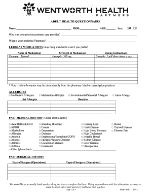 6028-13MR, Adult Health Questionnaire. Ver