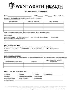 6028-12MR, Youth Health Questionnaire. Ver