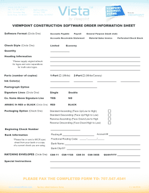 VIEWPOINT CONSTRUCTION SOFTWARE ORDER INFORMATION SHEET