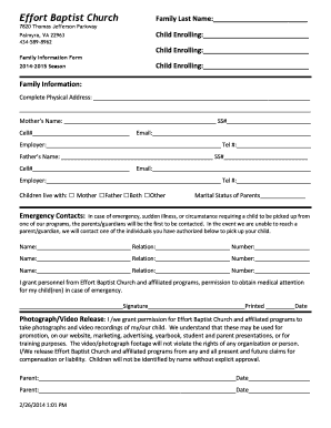 2014-b2015b Childcare Program Enrollment bFormb - Effort Christian bb