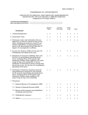 DBLS FORM 12 COMMISSION ON APPOINTMENTS CHECKLIST OF - comappt gov