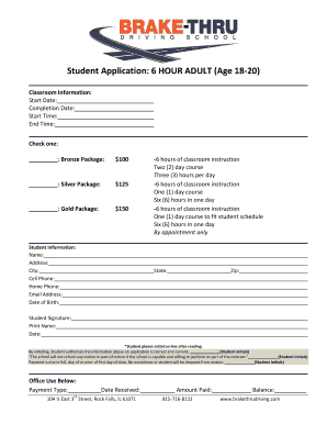 BAdult Applicationb Form - Brake-Thru Driving School