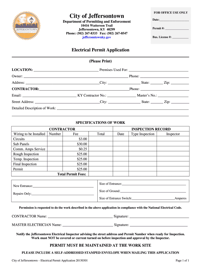 Fillable Online Electrical Permit Application Jeffersontown Fax Email