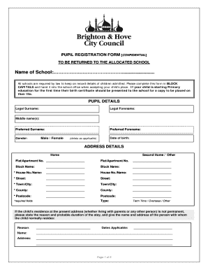 Confidential memo - PUPIL REGISTRATION FORM CONFIDENTIAL TO BE RETURNED TO THE ALLOCATED SCHOOL Name of School: - stpeters brighton-hove sch