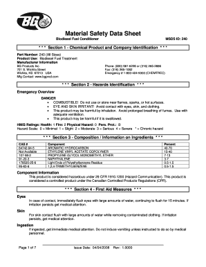 Internal audit report format for manufacturing company - Material Safety Data Sheet Biodiesel Fuel Conditioner MSDS ID: 240 * * * Section 1 Chemical Product and Company Identification * * * Part Number: 240 (All Sizes) Product Use: Biodiesel Fuel Treatment Manufacturer Information BG Products Inc