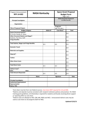 Space Grant RFP-14-002 Budget Form - NASA Kentucky Space ... - nasa engr uky