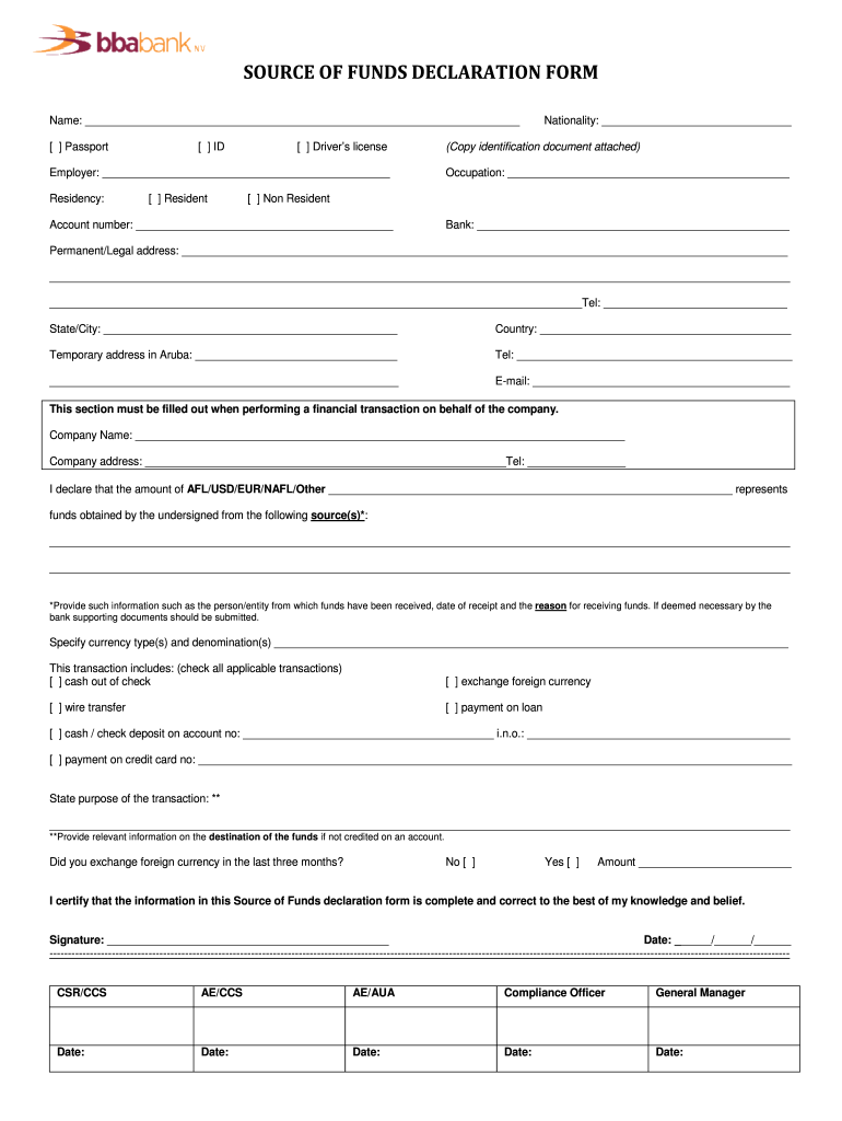 bank declaration form Preview on Page 1.