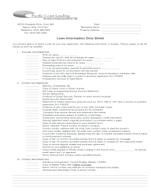 Loan Application Information Sheet