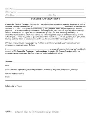 Consent for Physical Therapy Treatment