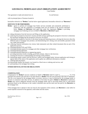 Louisiana Mortgage Loan Origination Agreement