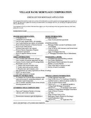 Village Bank Mortgage Application Checklist