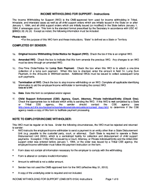 Income Withholding for Support Form