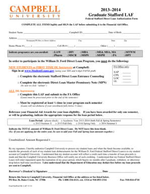 Federal Stafford Direct Loan Authorization Form