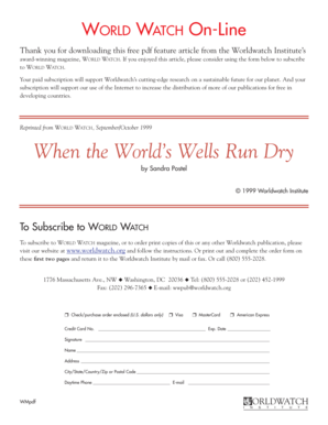 Worldwatch Magazine Subscription Form