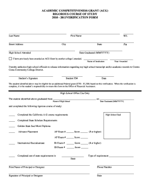 Academic Competitiveness Grant Verification Form