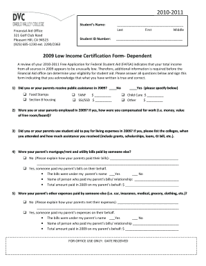 2010-2011 Low Income Certification Form