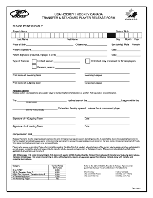 USA Hockey Canada Transfer Player Release Form