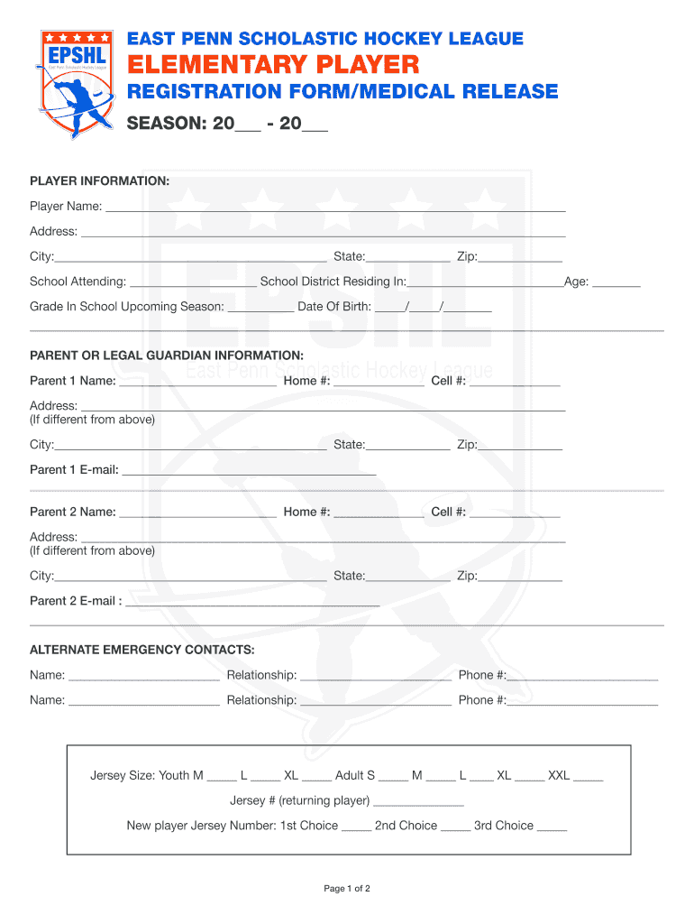 Elementary registration medical release form - EPSHL Site Preview on Page 1