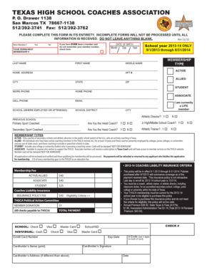 Texas High School Coaches Association Membership Form