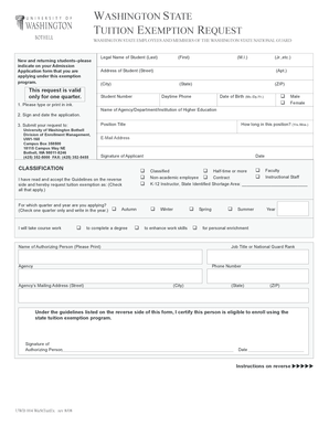 Washington State Tuition Exemption Request