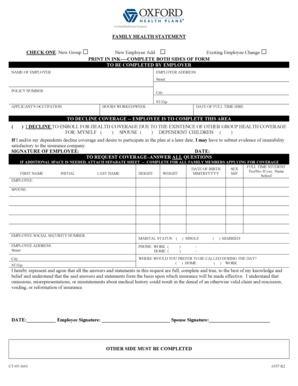 Family Health Statement Form