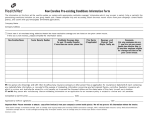 New Enrollee Pre-existing Conditions Information Form