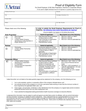 Proof of Eligibility Form for Small Employers