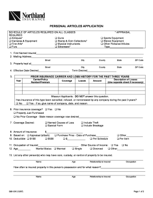 Personal Articles Insurance Application