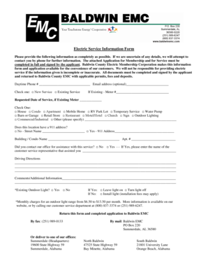 Baldwin County Electric Service Information Form