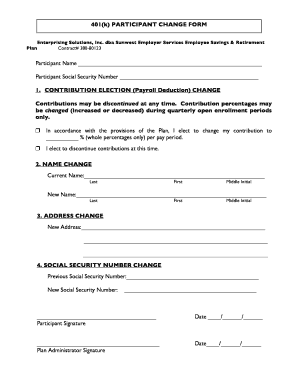 401(k) Participant Change Form