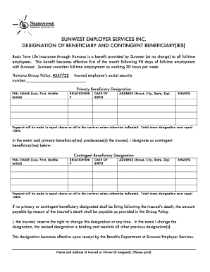 Sunwest Beneficiary Designation Form