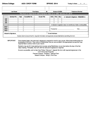 Ohlone College Add Drop Form