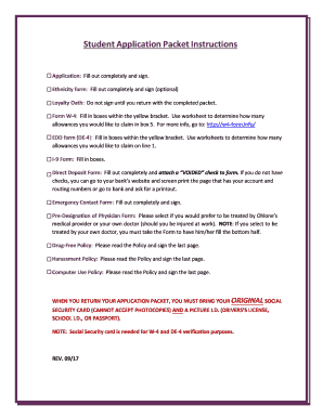 Student Employment Application Packet