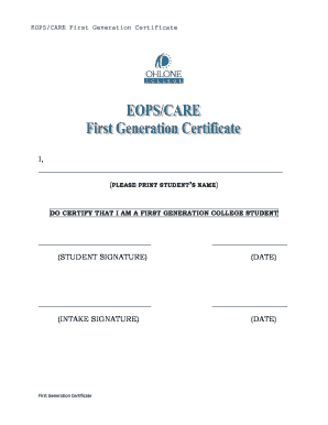 First Generation College Student Certificate