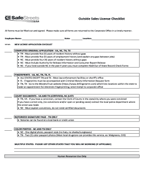Outside Sales License Checklist
