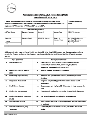 Adult Care Facility Incentive Verification Form