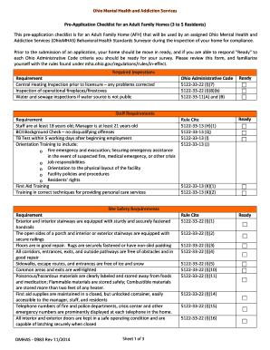 Pre-bApplicationb Checklist for an Adult Family Homes - Ohio bb