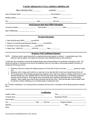 V-Zone Breakaway Wall Design Certificate